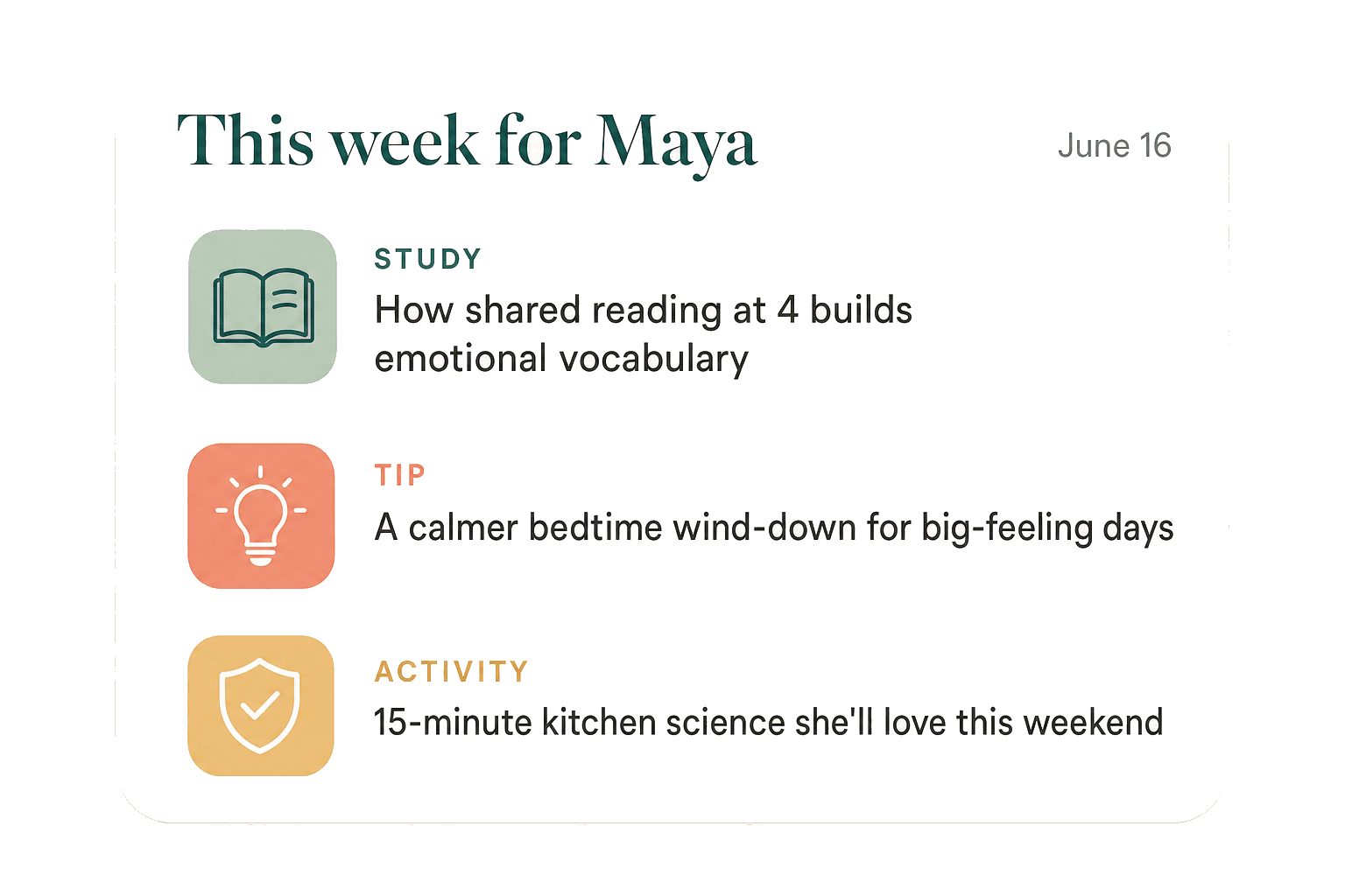 Compass's weekly drop for Maya — a study, a tip, and an activity matched to her this week.